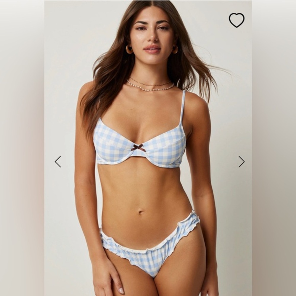 Blue and White Gingham Bikini Top